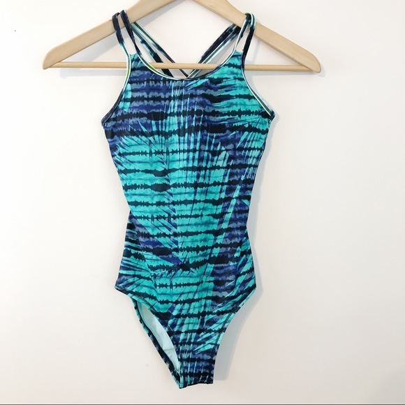 Athleta Swim Athleta Girl Blue Green Palm Tie Dye One Piece